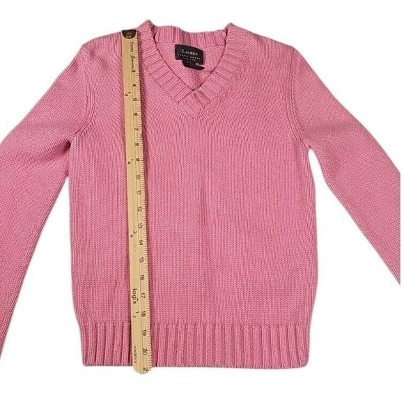 Lauren Ralph Lauren Cotton Knit V-Neck Sweater Pink Petite Size P/P - Picture 8 of 9